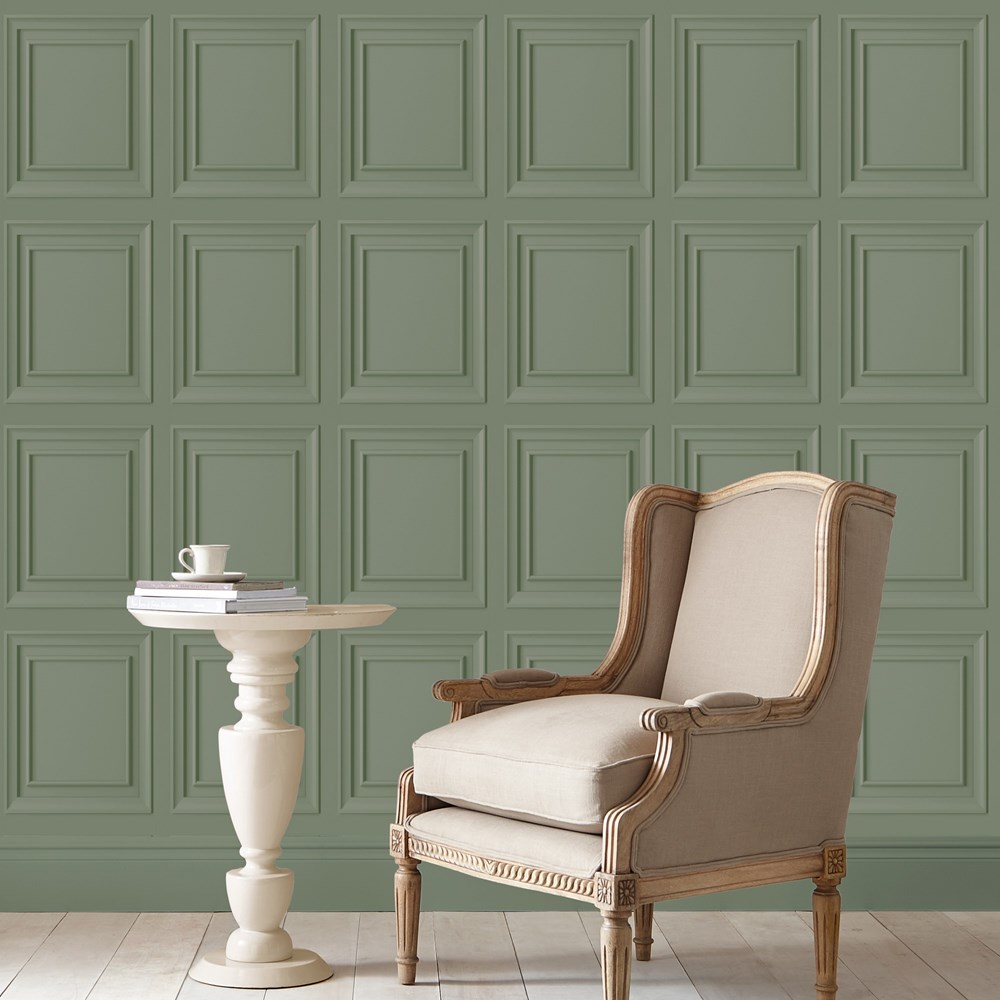 Redbrook Wood Panel Wallpaper 114905 by Laura Ashley in Sage Green